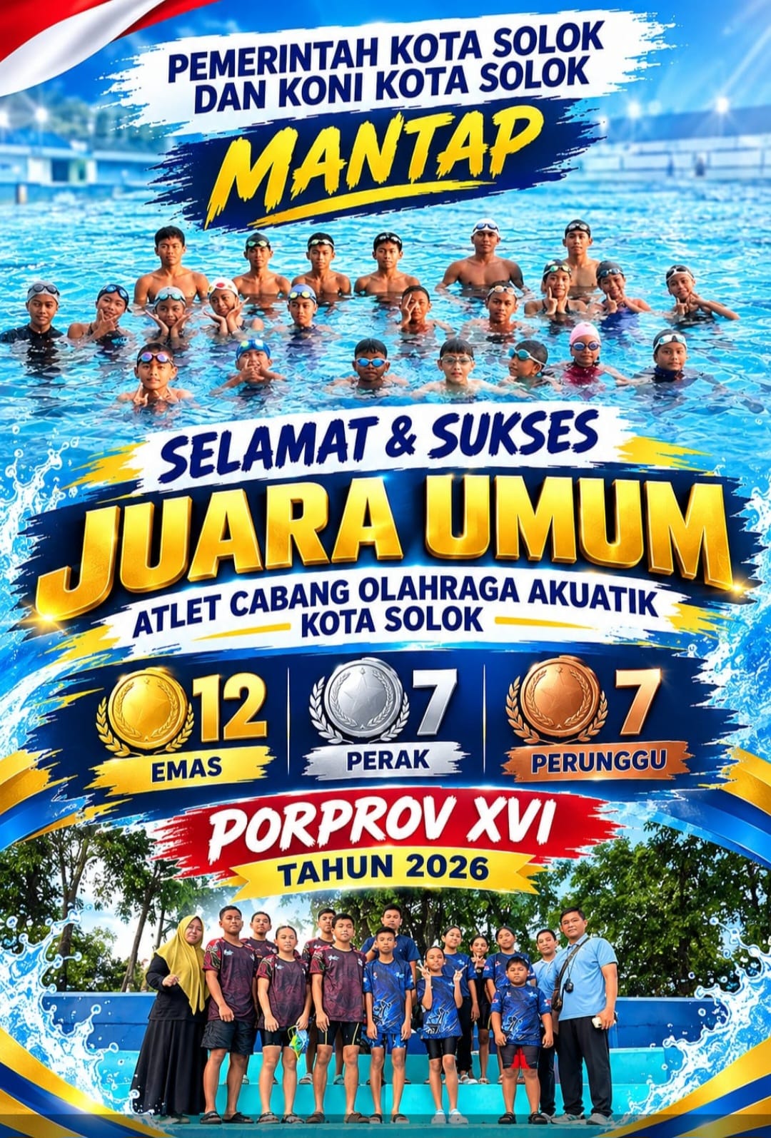 Kota Solok Juara Umum Renang Porprov XVI Sumbar, Borong 26 Medali