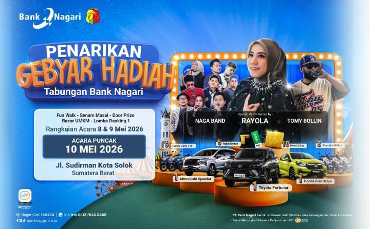 Kota Solok Tuan Rumah Gebyar Hadiah Tabungan Bank Nagari, Sajikan Hiburan dan Bazar UMKM