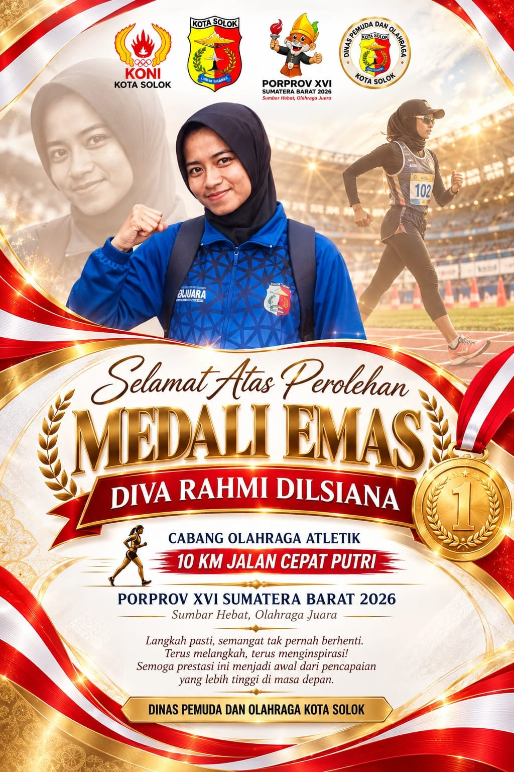 Diva Rahmi Raih Emas, Atletik Kota Solok Amankan Dua Medali Jalan Cepat 10 Km