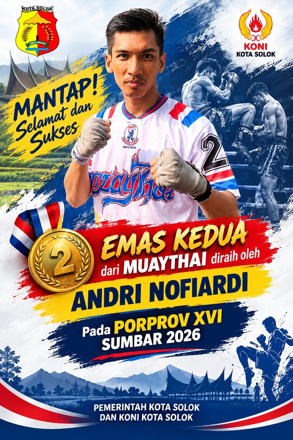 Muaythai Kota Solok Koleksi 8 Medali, Andri Nofriadi Persembahkan Emas Kelas 57 Kg