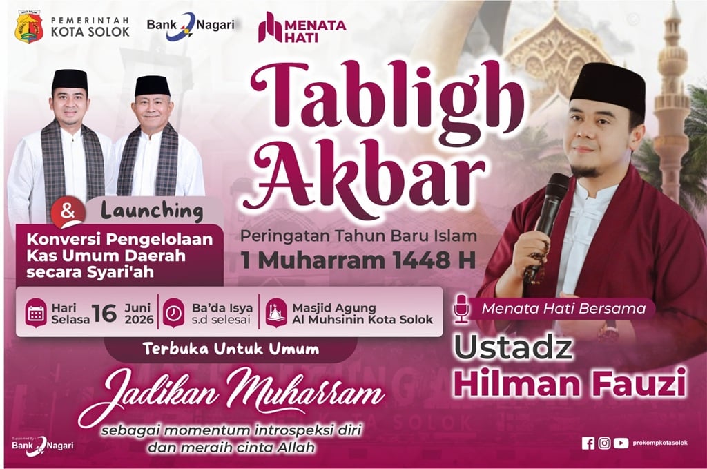 Wali Kota Solok Ajak Warga Ramaikan Tabligh Akbar Bersama Ustadz Hilman Fauzi Besok Malam
