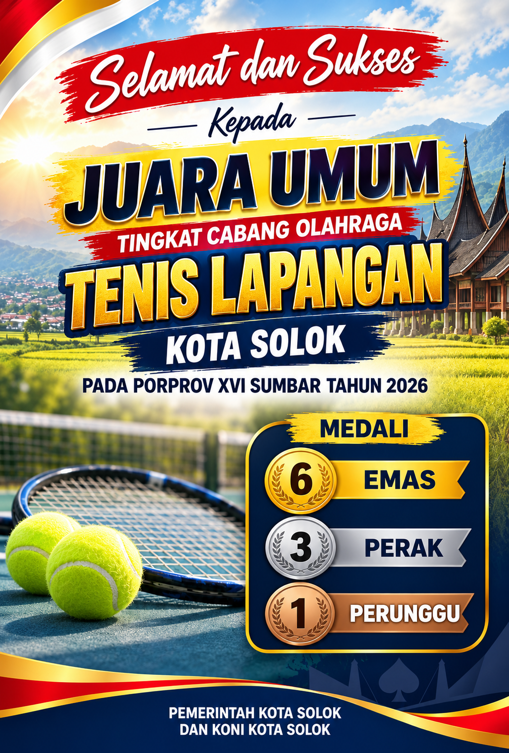 Tenis Lapangan Kota Solok Juara Umum Porprov XVI Sumbar dengan Enam Emas