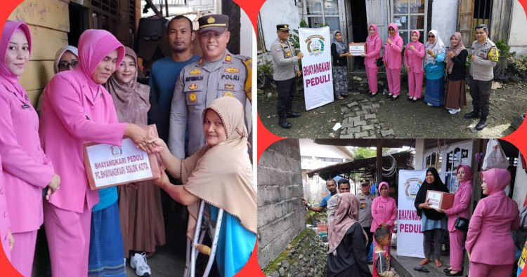 Bhayangkari Cabang Solok Kota Bagikan Paket Sembako untuk Masyarakat Kurang Mampu