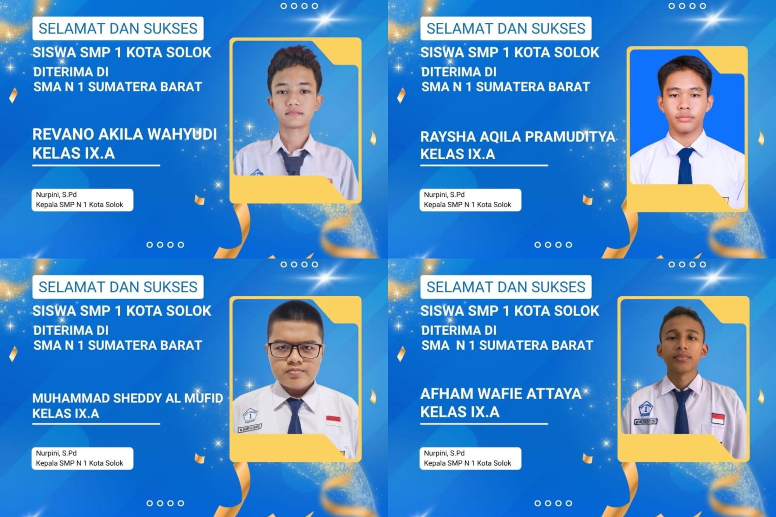 Tujuh Siswa SMPN 1 Kota Solok Lolos ke SMA Unggulan Sumbar